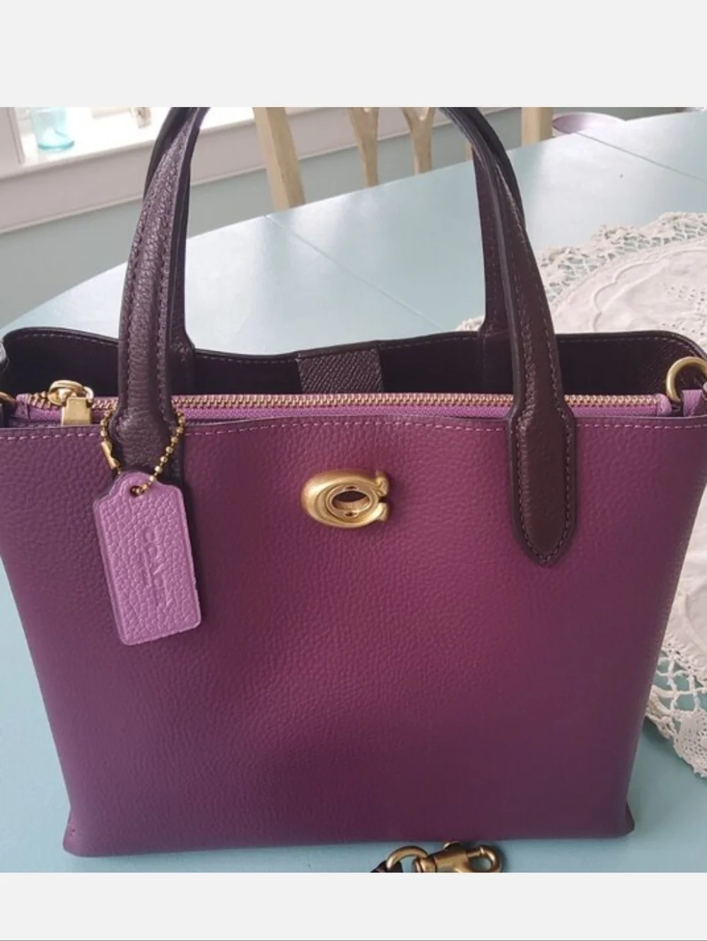 NWOT Coach Willow Tote 24 in Deep Berry with Gold Hardware - Picture 2 of 5